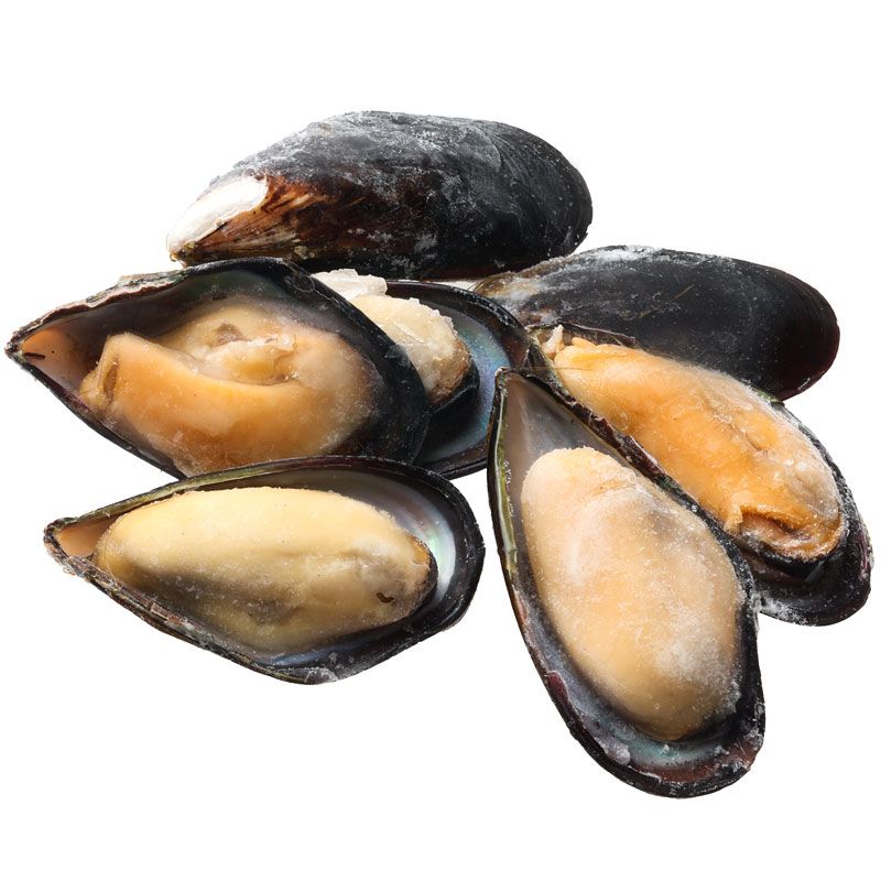 Мидии на половине раковины (варено-мороженые), разм.30/40
